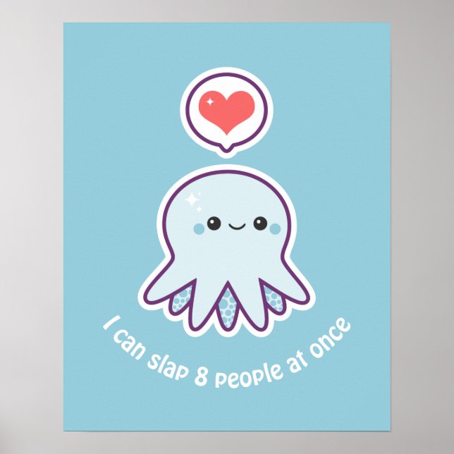 Kawaii Blue Octopus Poster (Vorne)