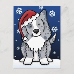 Kawaii Blue Sheltie Christmas Postcard Feiertagspostkarte