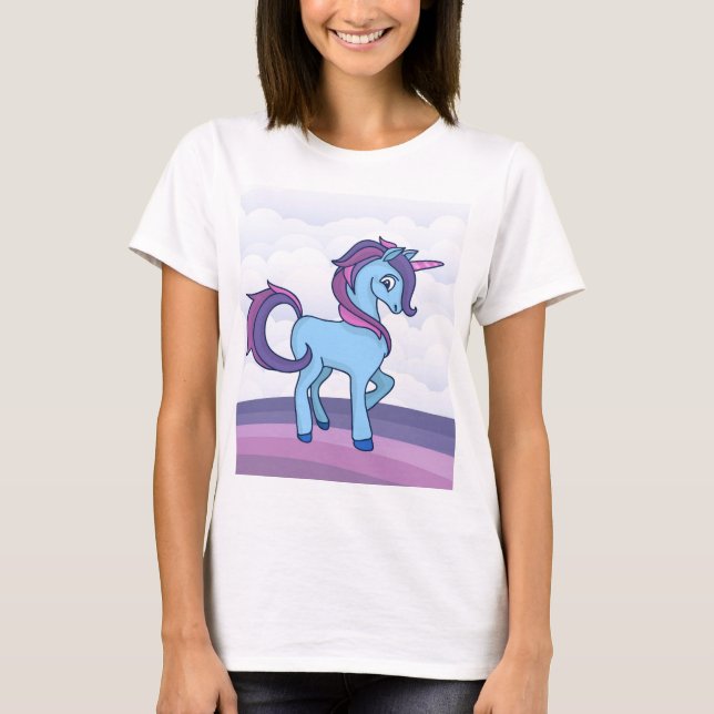 Kawaii Blue Unicorn T-Shirt (Vorderseite)