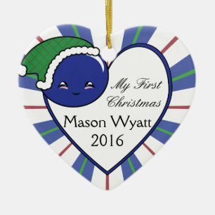 Kawaii Blueberry Basket (Boy) Weihnachten Keramik Ornament