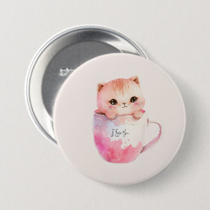 Kawaii Blushing Pink Chibi Cat Button
