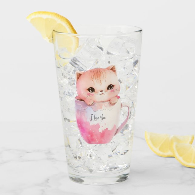 Kawaii Blushing Pink Chibi Cat Glas (Vorderseite Ice)