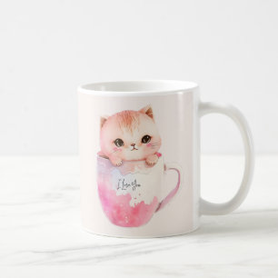 Kawaii Blushing Pink Chibi Cat Kaffeetasse