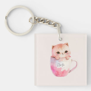 Kawaii Blushing Pink Chibi Cat Schlüsselanhänger