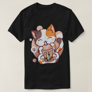 Kawaii Boba Cat Drinking Bubble Tea Tee