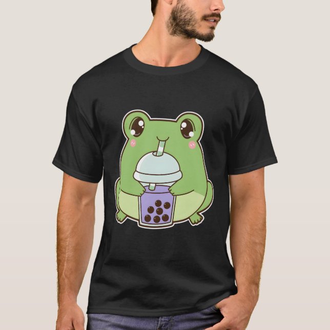 Kawaii Boba Frog Froggy Taro Bubble Pearl Milk Tea T-Shirt (Vorderseite)