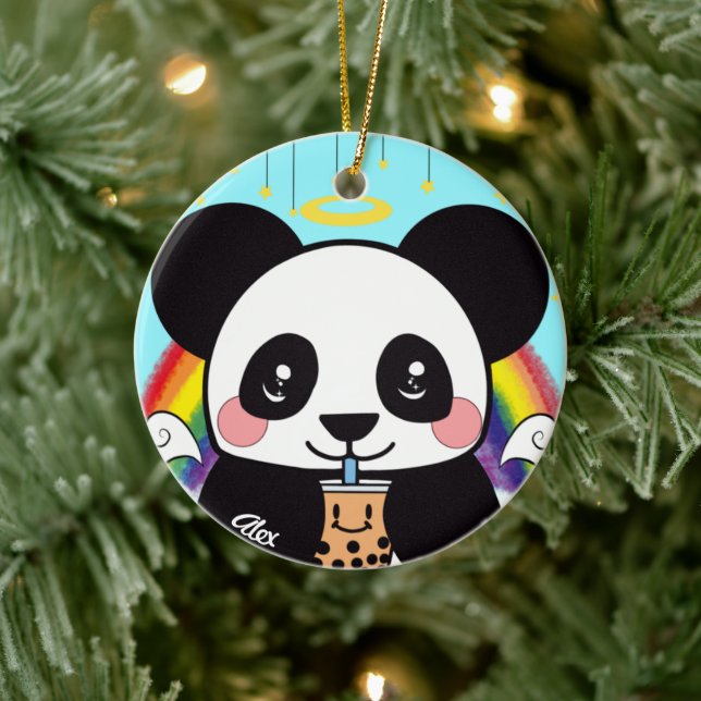 Kawaii Boba Panda Bear Keramik Ornament (Baum)