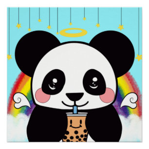 Kawaii Boba Panda Bear Poster