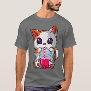 Kawaii Boba Tea Cat, Japanischer Neko Bubble Tea F T-Shirt