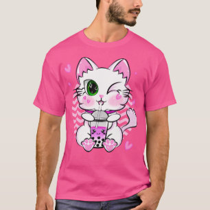 Kawaii Boba Tea Katzenblase Retro Style Anime Stra T-Shirt