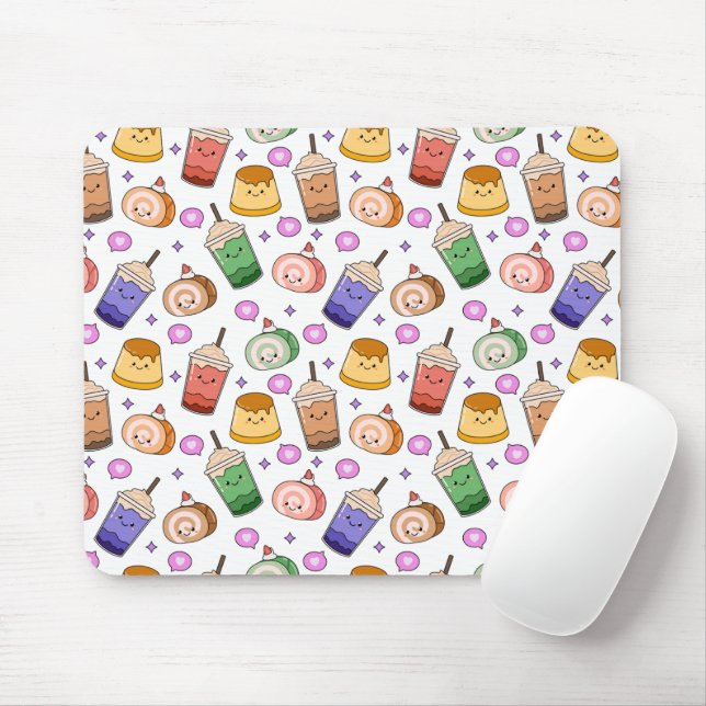 Kawaii Boba Tea Pattern Mousepad (Mit Mouse)