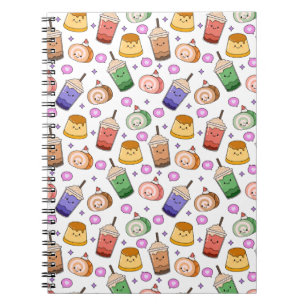 Kawaii Boba Tea Pattern Notizblock