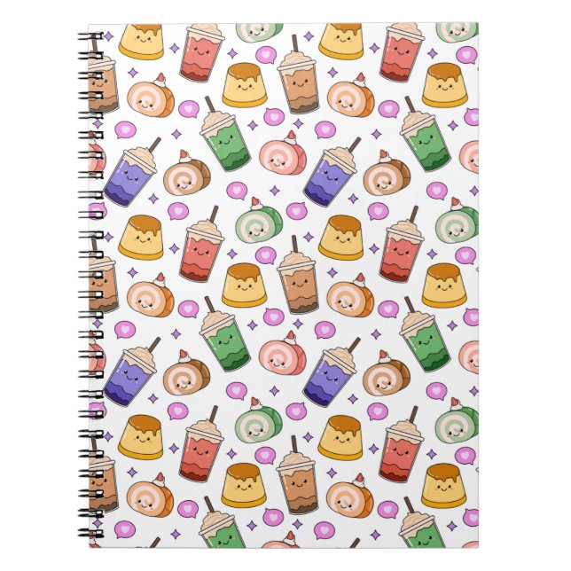Kawaii Boba Tea Pattern Notizblock (Vorderseite)