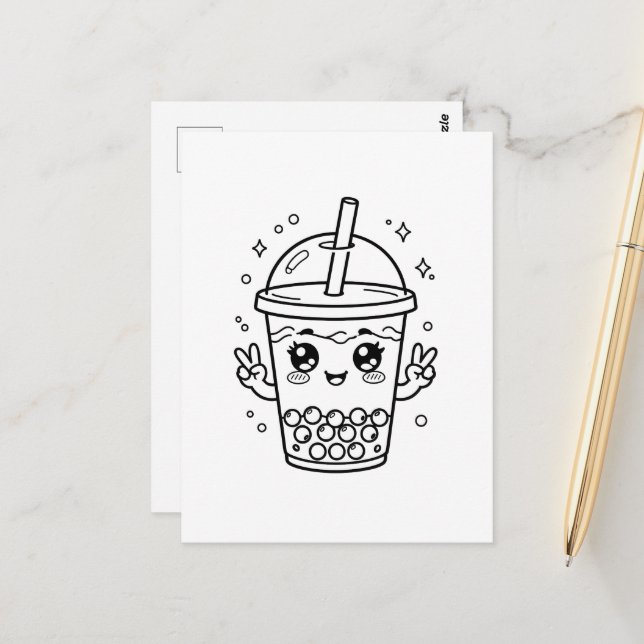 Kawaii-Boba-Tee-Färbung Postkarte (Vorderseite/Rückseite Beispiel)