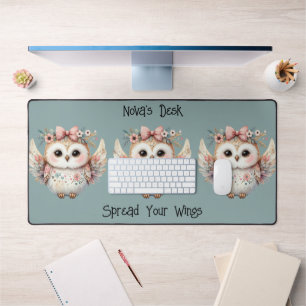 Kawaii Boho Eulenillustration Blau Schreibtischunterlage