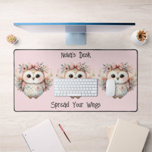 Kawaii Boho Eulenillustration Rosa Schreibtischunterlage