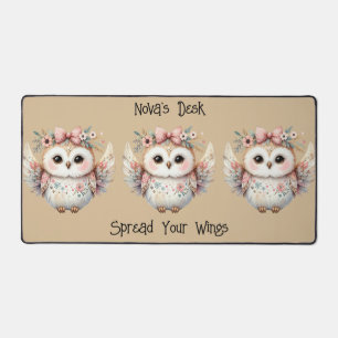 Kawaii Boho Eulenillustration Taupe Schreibtischunterlage