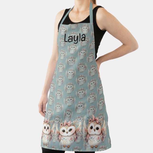Kawaii Boho Owl Illustration Blue Schürze (InSitu)