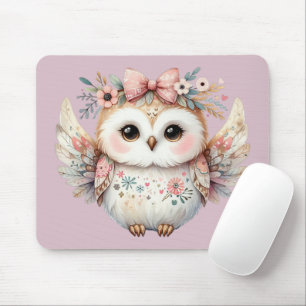 Kawaii Boho Owl Illustration Lavender Mousepad