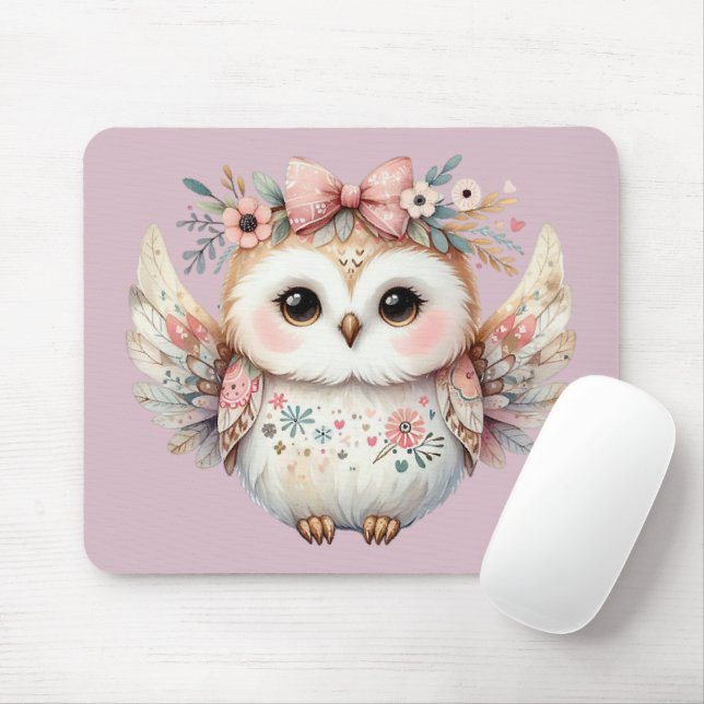 Kawaii Boho Owl Illustration Lavender Mousepad (Mit Mouse)