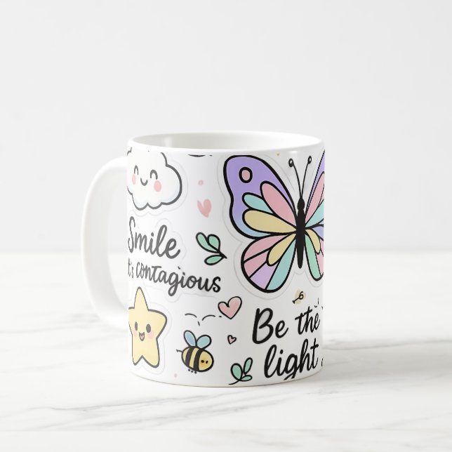 Kawaii-Boho Schmetterlingsticker Kaffeetasse (Vorderseite Links)
