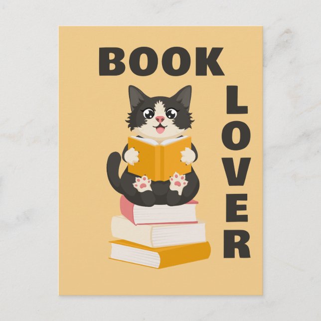 Kawaii Book Lover Back to School Cartoon Cat Reads Postkarte (Vorderseite)