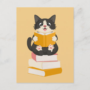 Kawaii Book Lover Cartoon Cat Reader Book Postkarte