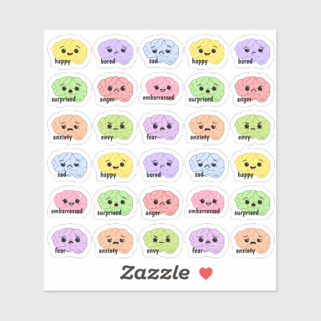 Kawaii Brain Emotion Tracker Rainbow Bujo Planner Aufkleber (Blatt)