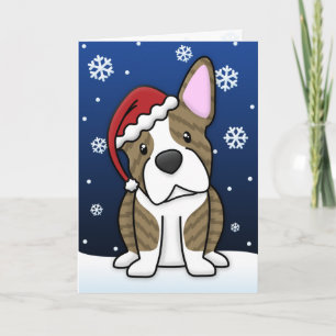 Kawaii Brindle Boston Terrier Weihnachtskarte Feiertagskarte
