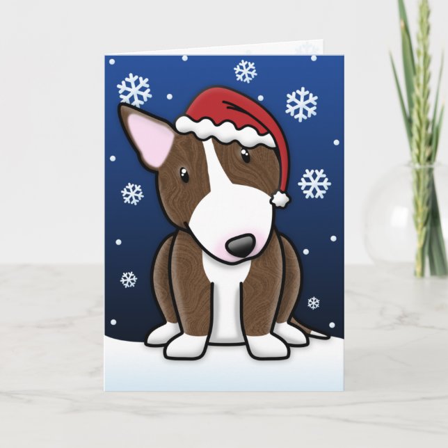 Kawaii Brindle Bull Terrier Weihnachtskarte Feiertagskarte (Vorderseite)