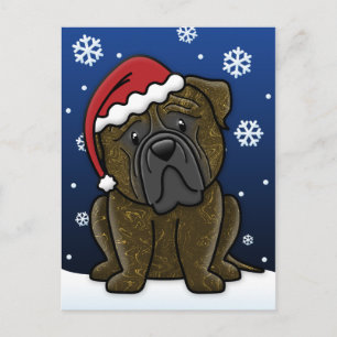Kawaii Brindle Bullmastiff Weihnachtspostkarte Feiertagspostkarte