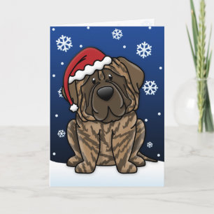 Kawaii Brindle Mastiff-Weihnachtskarte Feiertagskarte