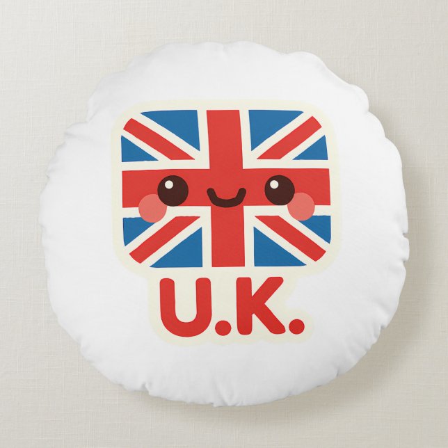 Kawaii British Flag - Niedliches britisches Design Rundes Kissen (Vorderseite)