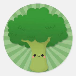 Kawaii Broccoli über grüne Sternexplosion Runder Aufkleber