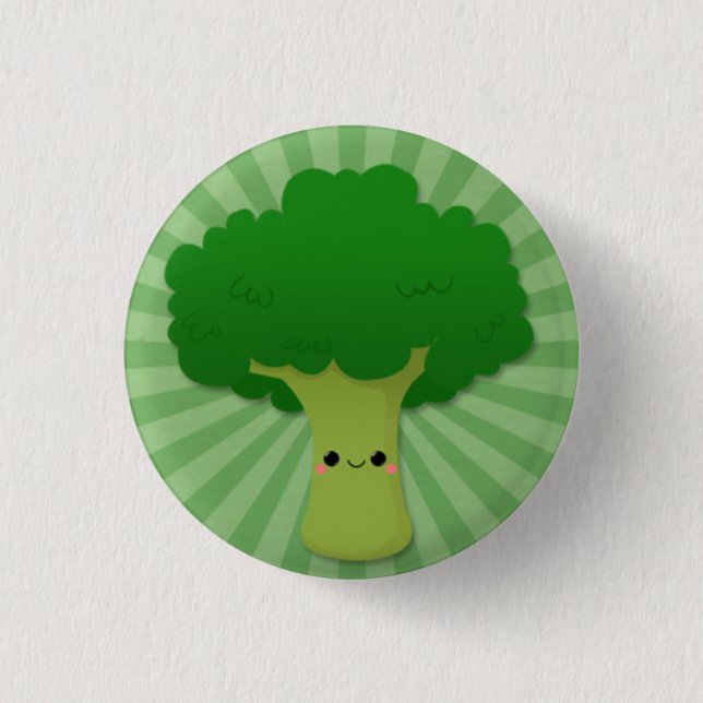 Kawaii Brokkoli auf grüner Sternexplosion Button (Vorderseite)