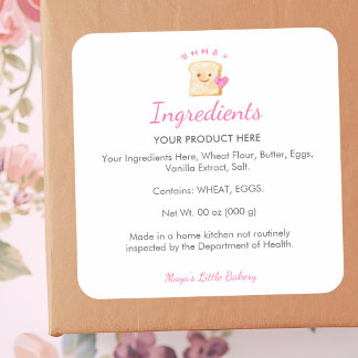 Kawaii-Brot Rosa Bäckerei Zutaten Produkt Quadratischer Aufkleber