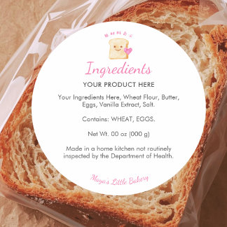 Kawaii-Brot Rosa Bäckerei-Zutatenliste Runder Aufkleber