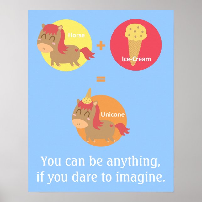 Kawaii Brown Horse versucht ein Einhorn zu sein Poster (Vorne)