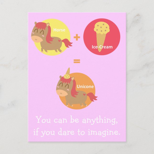 Kawaii Brown Horse versucht ein Einhorn zu sein Postkarte (Vorderseite)