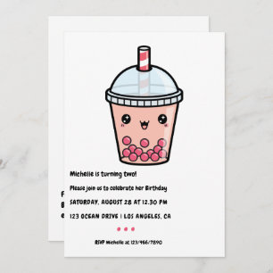 Kawaii Bubble Tea Geburtstagsparty Einladung