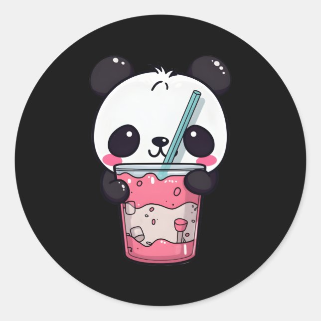 Kawaii Bubble Tea Panda Boba-Tea Japanisch Runder Aufkleber (Vorderseite)