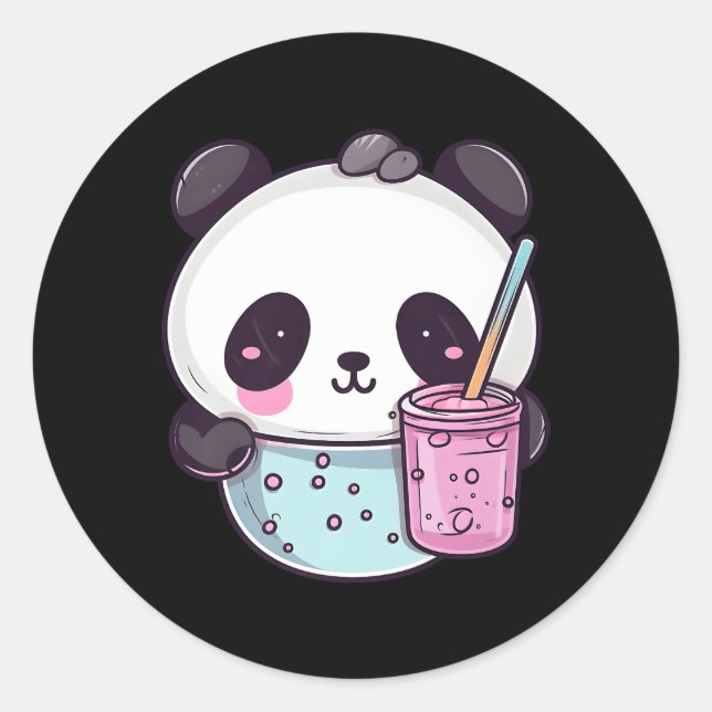Kawaii Bubble Tea Panda Boba-Tea Japanisch Runder Aufkleber (Vorderseite)