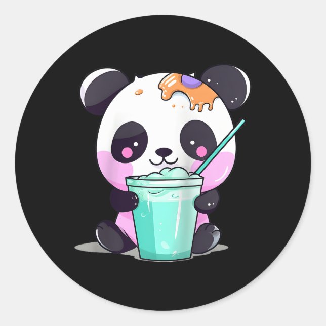 Kawaii Bubble Tea Panda Boba-Tea Japanischer Baseb Runder Aufkleber (Vorderseite)