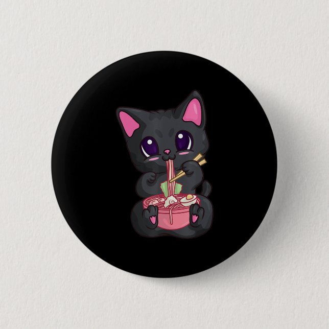 Kawaii Bubble Tee für Frauen Boba Maneki Neko Katz Button (Vorderseite)