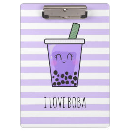 Kawaii Bubble Tee I Liebe Boba Taro Ube Lila Klemmbrett