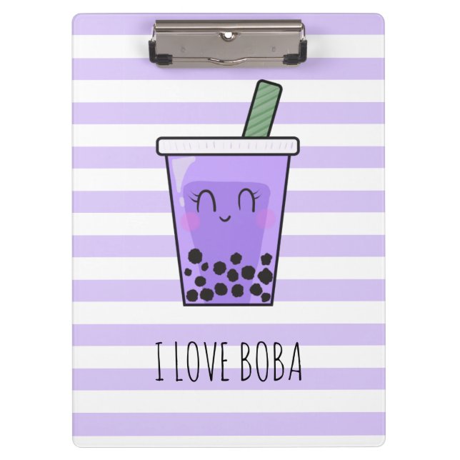 Kawaii Bubble Tee I Liebe Boba Taro Ube Lila Klemmbrett (Vorderseite)