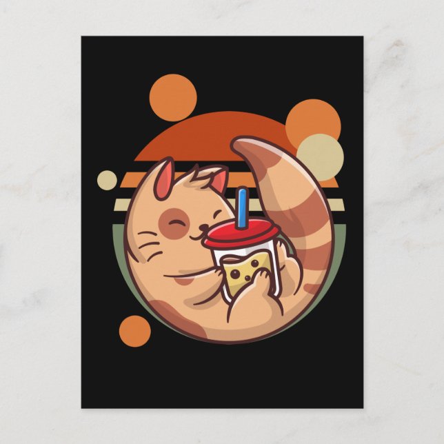 Kawaii Bubble Tee Katze Retro Kitty Postkarte (Vorderseite)
