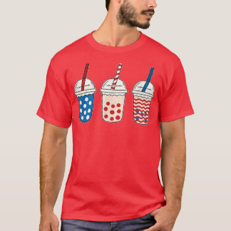 Kawaii Bubble Tee Red White Blue American Flag 4.