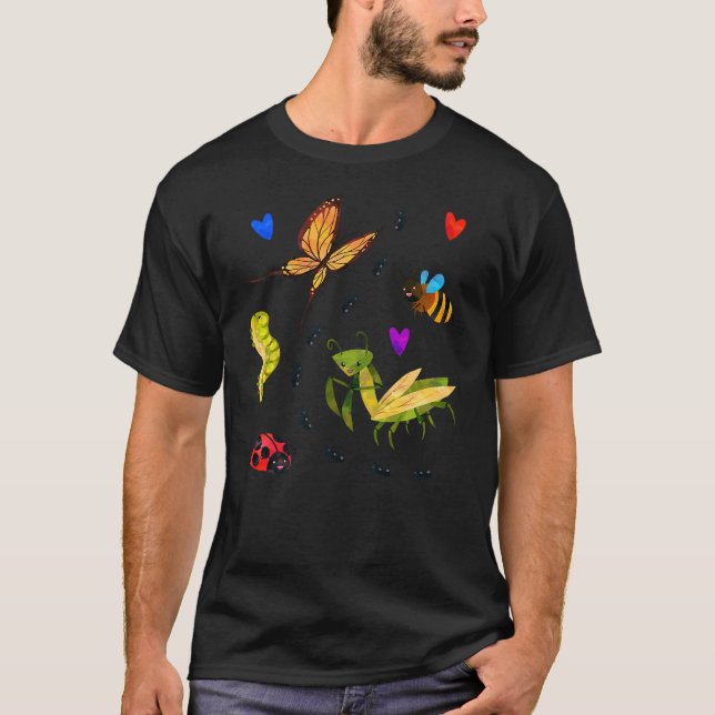 Kawaii Bugs Insect Ladybug Bee Mantis Butterfly fo T-Shirt (Vorderseite)