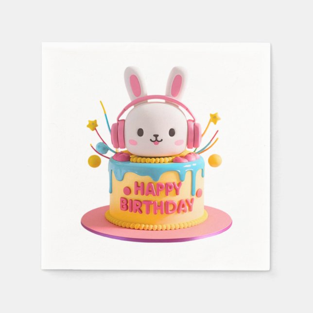 Kawaii Bunny Birthday Serviette (Vorderseite)